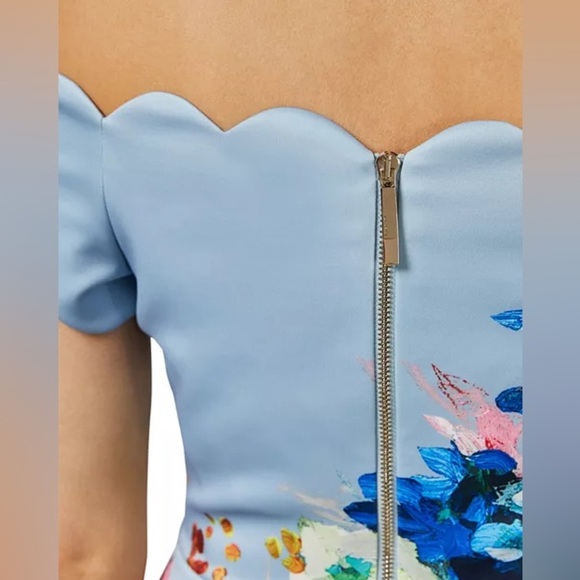 TED BAKER Hailly Bardot Dress Raspberry Ripple Print TB Size 4 = US 10 - Picture 6 of 15